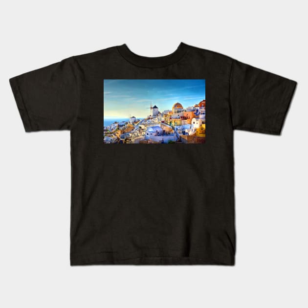 Oia on the Island of Santorini Greece Kids T-Shirt by BokeeLee